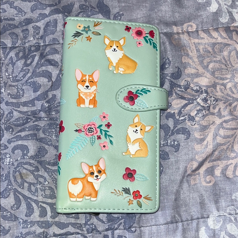 Cute Corgi Wallet with Floral Design